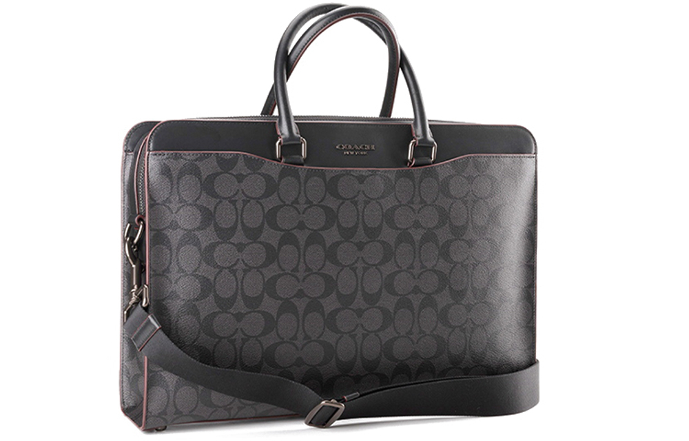 COACH Beckett Coated Canvas With Refined Calfskin Briefcase, Shoulder Bag, Crossbody Bag, Handbag Large Men"s Black