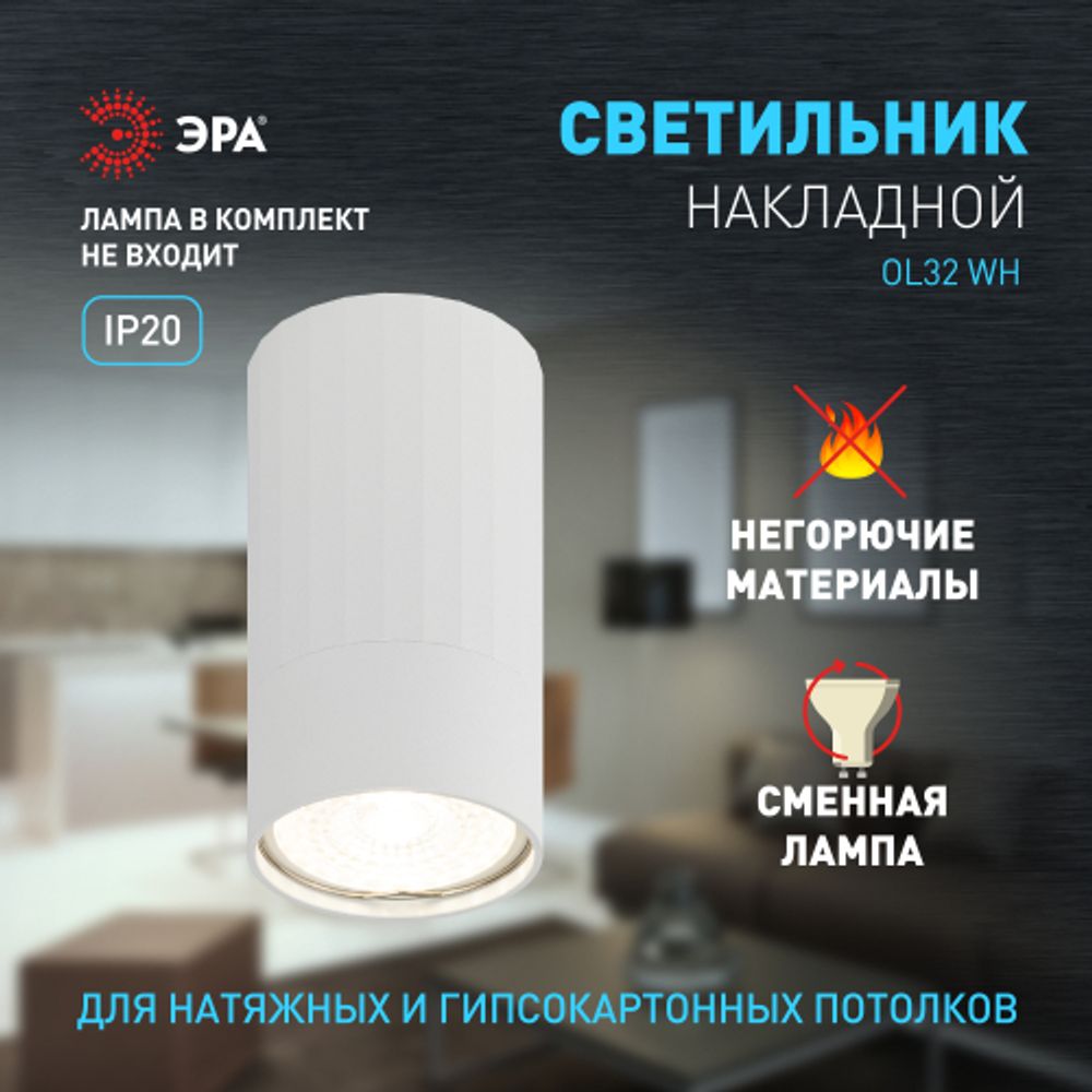 Светильник настенно-потолочный спот ЭРА OL32 WH MR16 GU10 IP20 белый | Накладные светильники