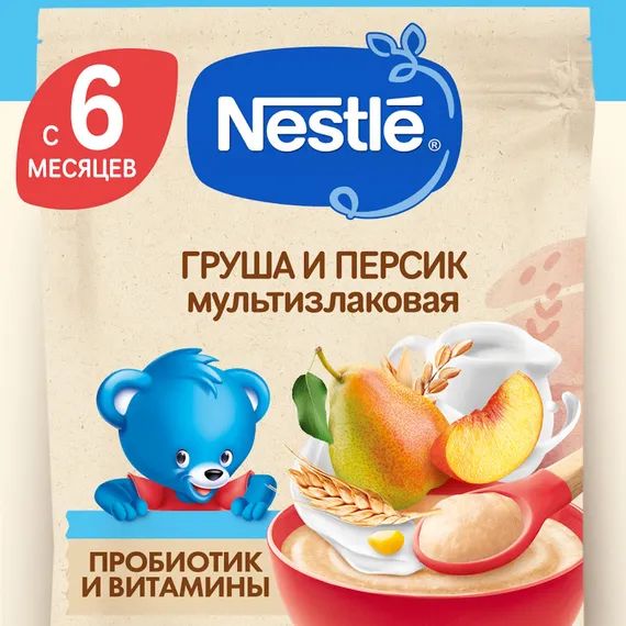 Каша молочная Nestle Мультизлаковая груша персик 200г