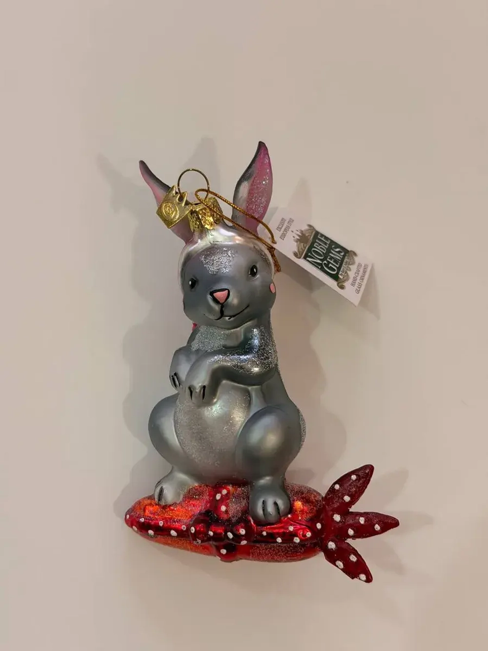 Елочная игрушка Кролик рождественский, H13 см, стекло
