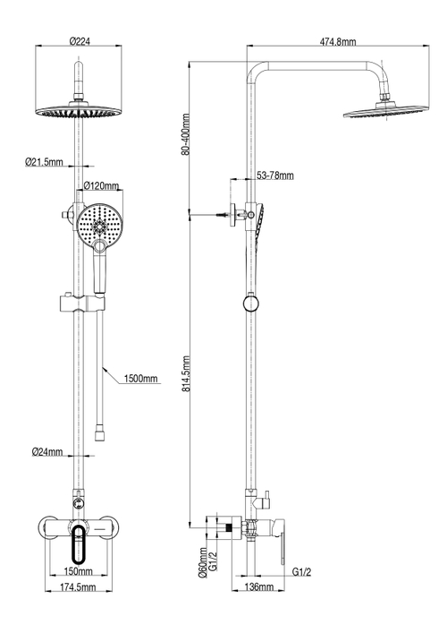 Душевая система WONZON & WOGHAND, Черный матовый (WW-B2166-A-MB)