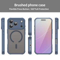 Полупрозрачный матовый чехол с MagSafe для iPhone 17 Pro, усиленные боковые рамки синего цвета