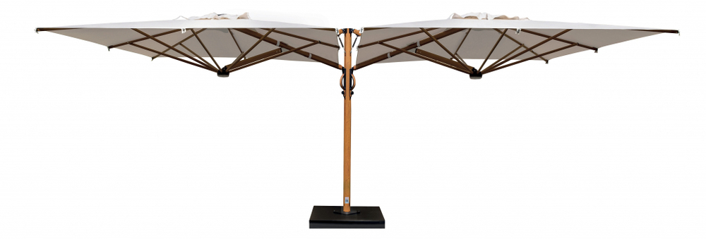 Зонт профессиональный двухкупольный 2.9х6 м Scolaro Galaxia Dual V Timber, имитация ироко, слоновая кость