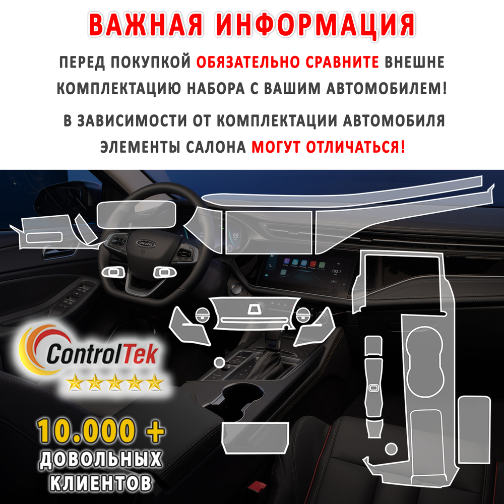 OMODA S5 (2023) - комплект защитных матовых пленок 7 в 1. Пленка защитная ControlTek HYBRID со слоем TOP COAT. Толщина: 6 mil. (175 мкм.)