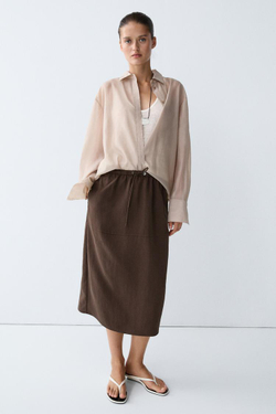 Massimo Dutti Струящаяся юбка миди на шнуровке, коричневый