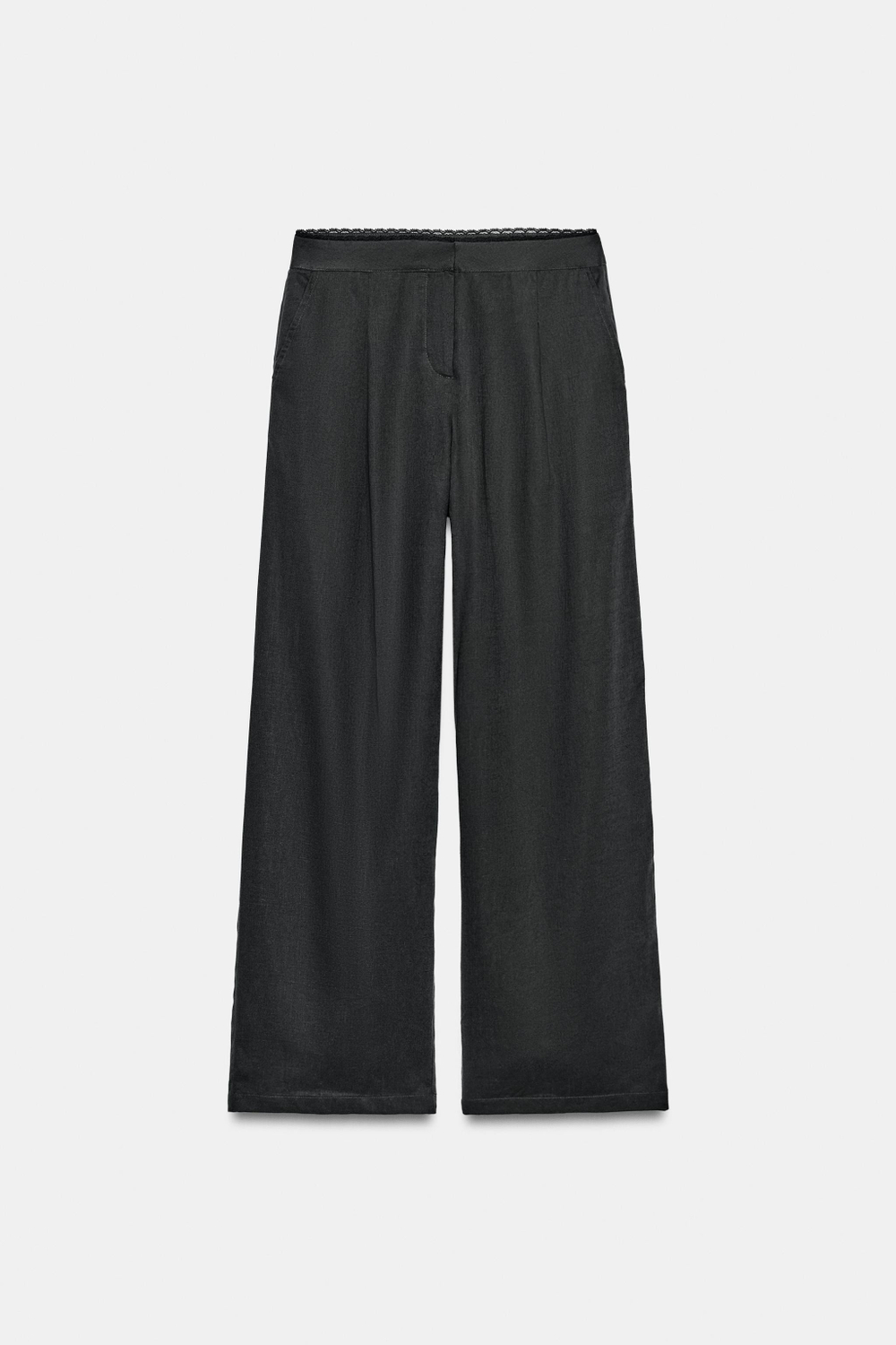 ПРЯМЫЕ БРЮКИ ИЗ ЛЬНА С КРУЖЕВОМ — ZARA