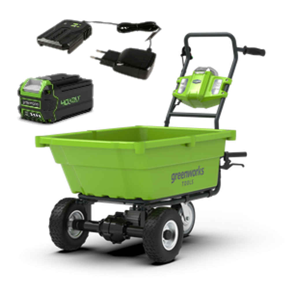 Аккумуляторная самоходная садовая тележка Greenwork G40GCK6, 7400007UH, 40v, 106 л, АКБ 8 А·ч и ЗУ