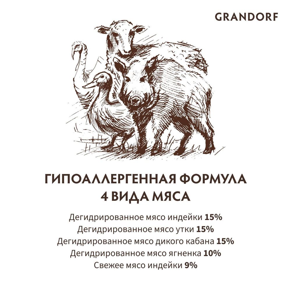 Сухой корм Grandorf CAT 4 Meat PROBIOTIC INDOOR для домашних кошек, 4 мяса с пробиотиками