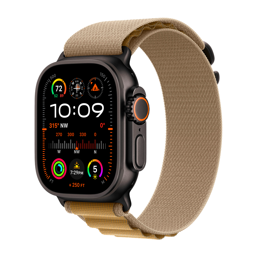 Умные часы Apple Watch Ultra 2 (2024) GPS + Cellular, 49mm, Black Titanium Case with Tan Alpine Loop M, (Песочный)