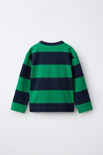 ZARA ФУТБОЛКА HEAVY WEIGHT В ПОЛОСКУ, ЗЕЛЕНЫЙ