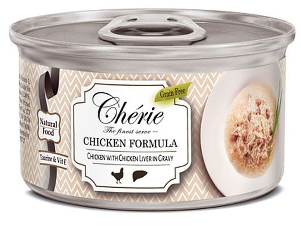 Влажный корм Pettric Cherie для кошек, Рубленная курица с куриной печенью в подливе, банка 80 г Влажный корм Pettric Cherie для кошек, Рубленная курица с куриной печенью в подливе, банка 80 г