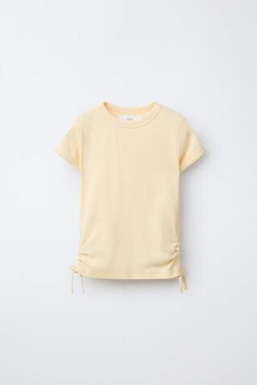 ZARA ФУТБОЛКА ИЗ МОДАЛА С ВЫРЕЗАМИ И БАНТАМИ, ЖЕЛТЫЙ