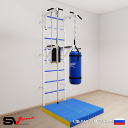 Шведская стенка Sv Sport усиленная 6765 (Турник стандарт/Брусья/Канат/Трапеция/Цепь/Мешок 15кг/Мат 1м)