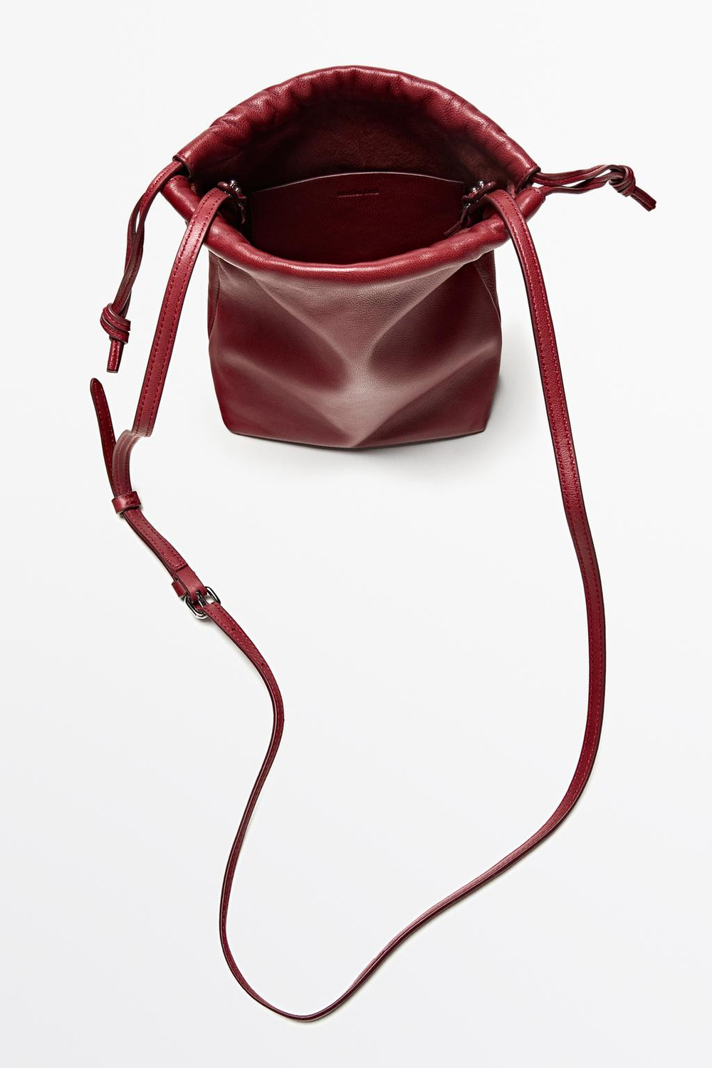 Massimo Dutti Сумка-мешок из кожи наппа, бургунди