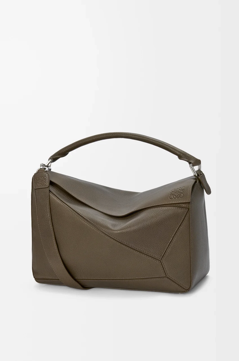 Loewe Большая сумка Puzzle мягкой зернистой телячьей кожи, зелено-коричневый