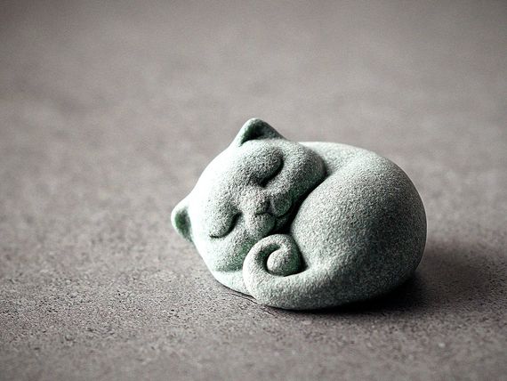 Чайная фигурка «Кот», зелёный песчаник, 5 см.
