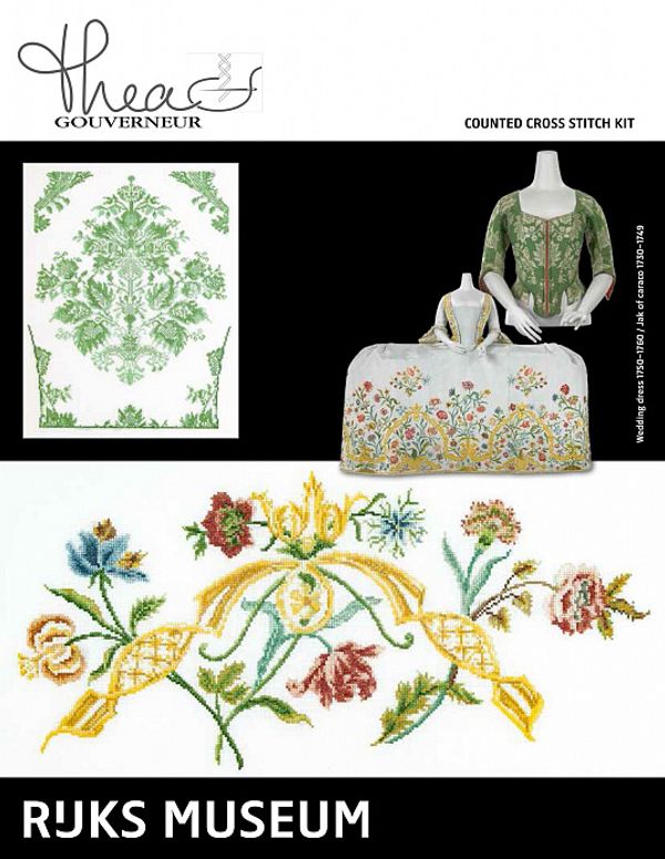 Набор для вышивания нитками Thea Gouverneur, Музей Rijks Платье 1750-1760/Жакет 1730-1749, 22х28 см, 42х22 см