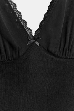 ZARA КОМБИНИРОВАННЫЙ КРУЖЕВНОЙ ТОП, ЧЕРНЫЙ