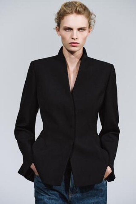 ZARA БЛЕЙЗЕР С ШЕРСТЬЮ И БАСКОЙ — ZW COLLECTION, ЧЕРНЫЙ