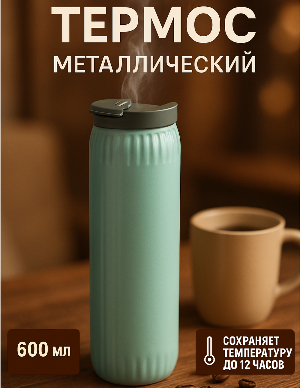 Термоc 600мл «Элегант», цвет мятный