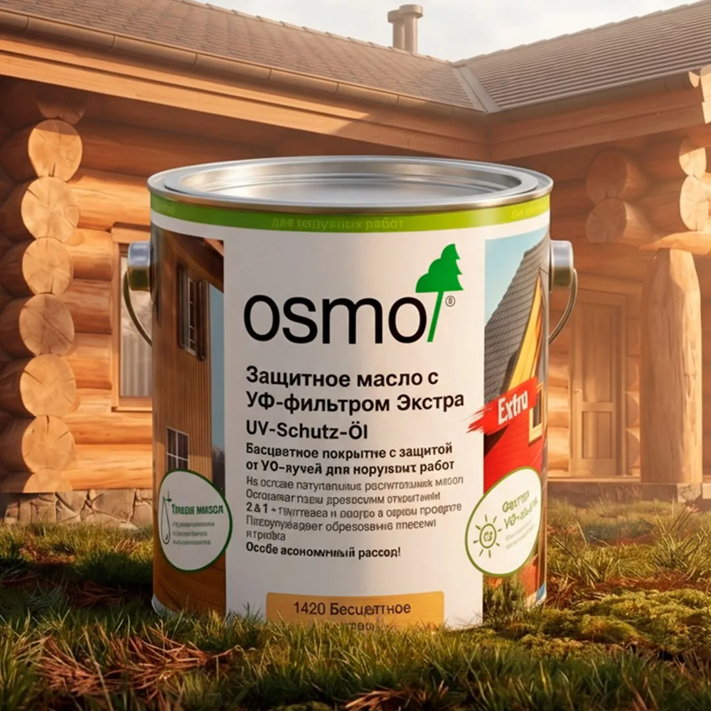 Новинка 2026! Защитное масло с УФ-фильтром Экстра Osmo UV-Schutz-Öl Extra 1420 Бесцветное матовое 2,5 л с защитой от УФ-лучей против роста синей гнили плесени грибков для наружных работ 11600106