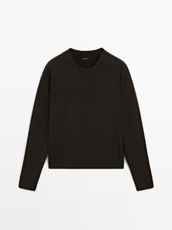 Massimo Dutti Свитер из смесовой шерсти с круглым вырезом, коричневый