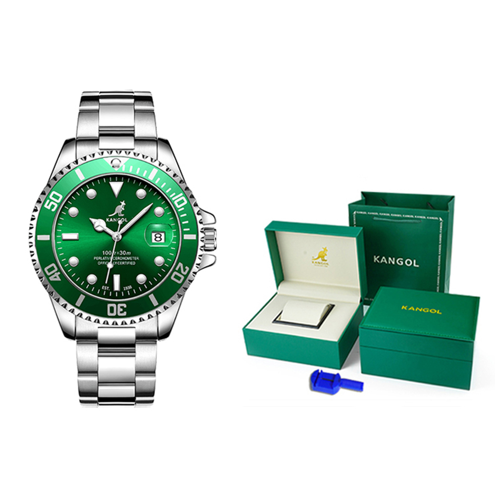 KANGOL Diver Green Water God Automatic Mechanical Movement Stainless Steel Watchband Watch Men"s Watches