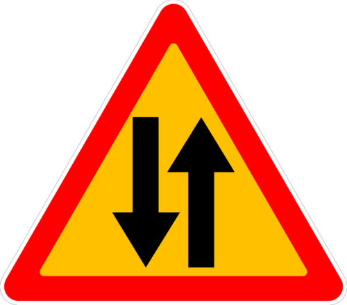 Знак Двустороннее движение (Временный) 1.21