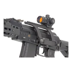 Коллиматор Target Optic 1x21, Weaver, красная марка, точка 2 MOA - вид спереди и сбоку на объектив с красным просветлением