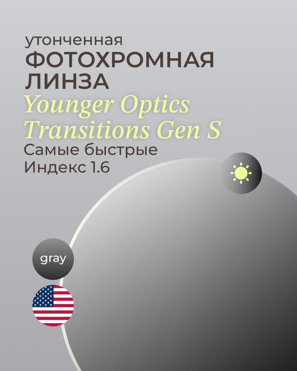 Фотохромная линза Transitions Gen S 1.6 Gray