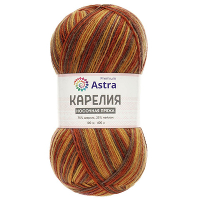 Пряжа Astra Premium (Астра Премиум) Карелия носочная (Karelia sock) / уп.2 мот. по 100 г, 400 м, 1001