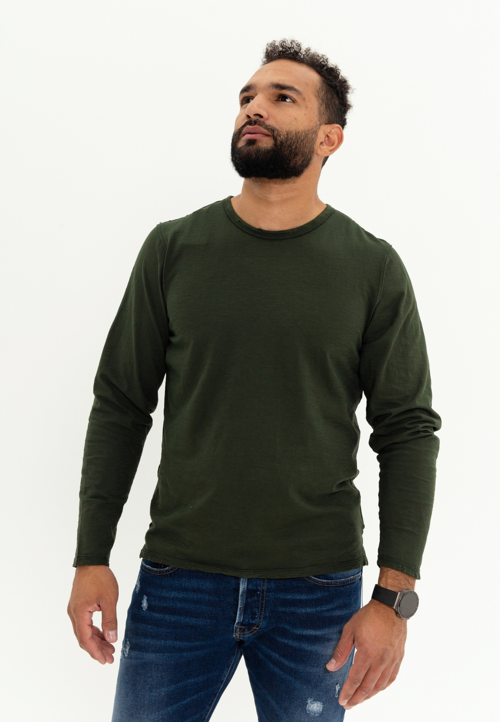 Лонгслив Bowery NYC однотонный Slub Dark Forest