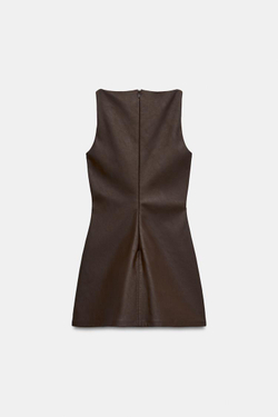 ZARA МИНИ-ПЛАТЬЕ ИЗ ИСКУССТВЕННОЙ КОЖИ, КОРИЧНЕВЫЙ