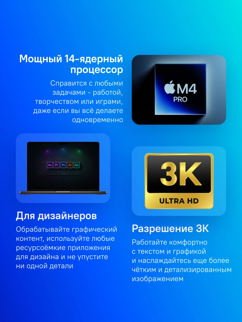 Ноутбук Apple MacBook Pro A3403 M4 Pro 14 core 24Gb SSD512Gb/20 core GPU 16.2" Liquid Retina XDR (3456x2234) macOS black WiFi BT Cam (MX2X3HN/A)