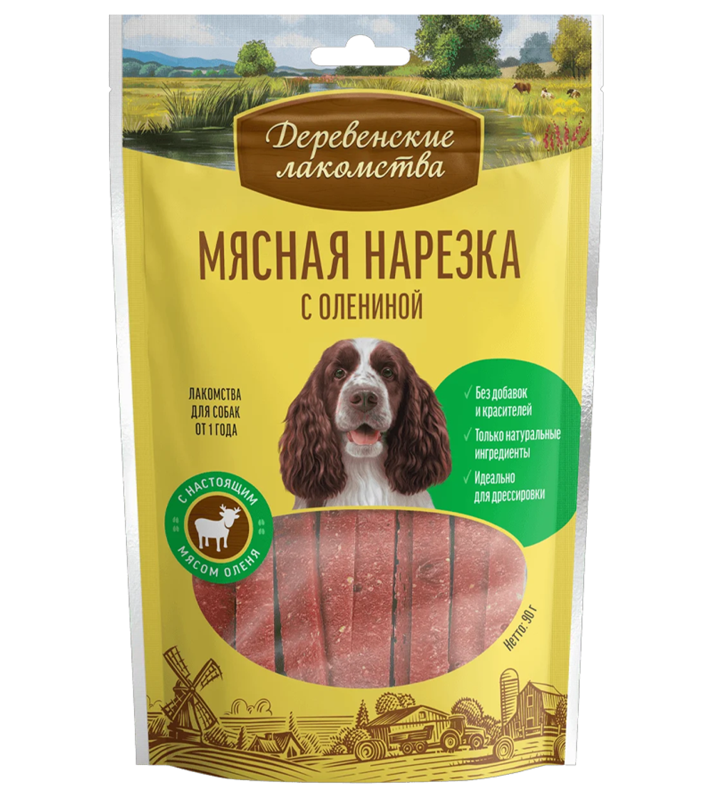 Деревенские лакомства Для собак Мясная нарезка с олениной 90гр.