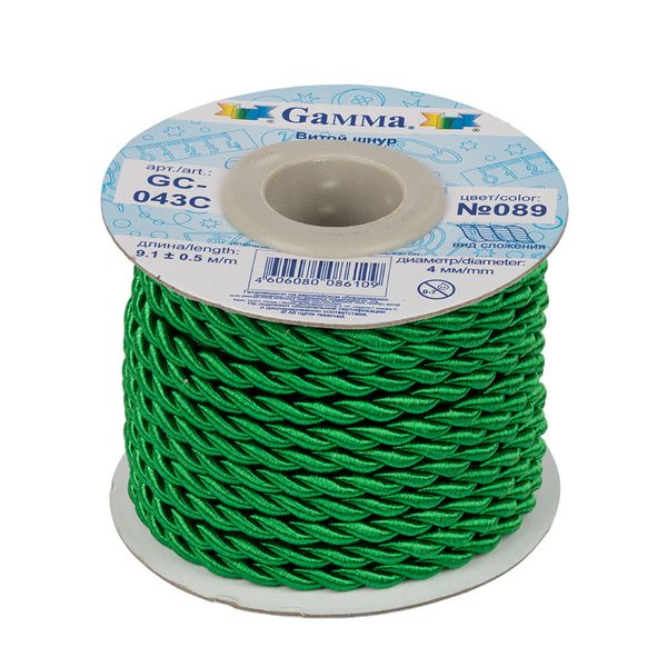 Шнур витой ⌀4.0 мм, 9.1 м, 089 св-салатовый, Gamma GC-043C