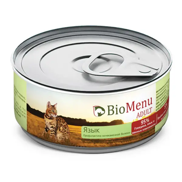BioMenu Adult влажный корм для взрослых кошек мясной паштет с языком, в консервах - 100 г