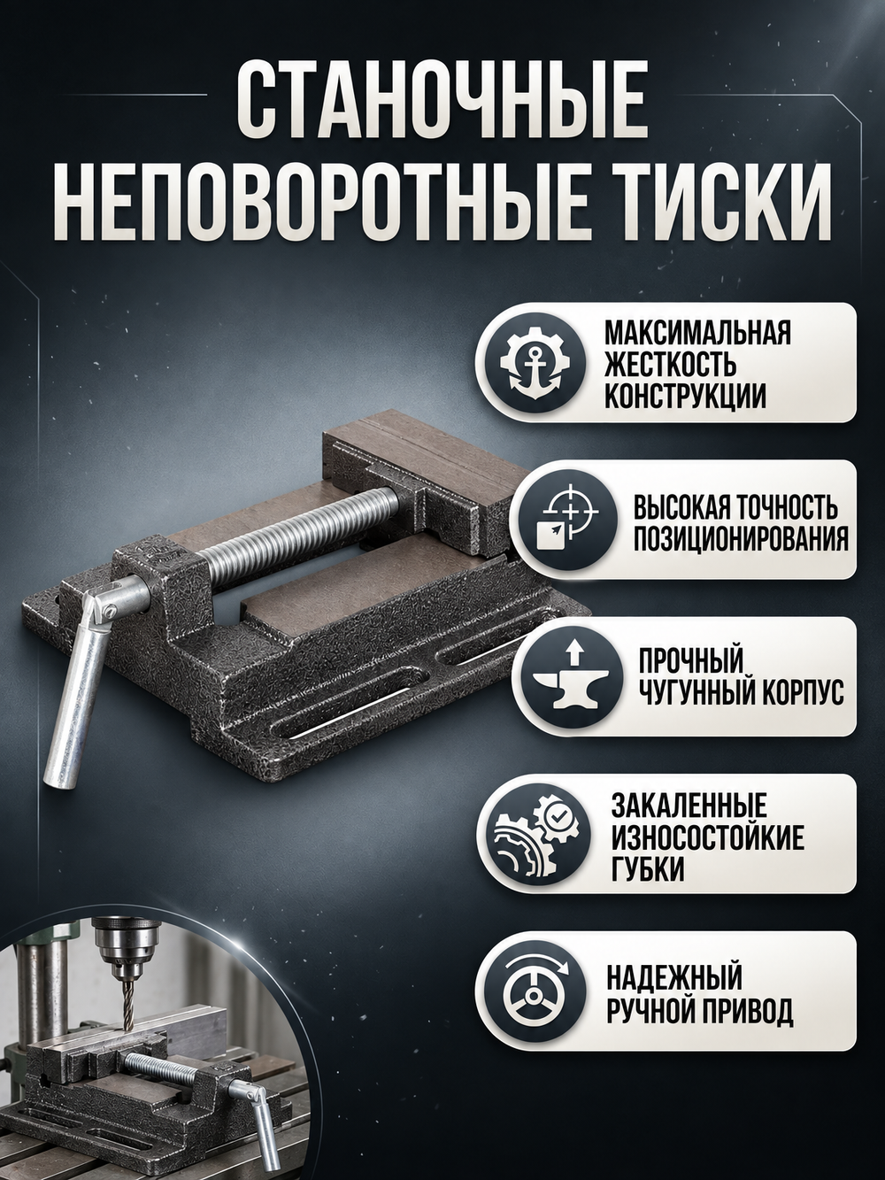Тиски сверлильные 100 мм тип 1 станочные неповоротные