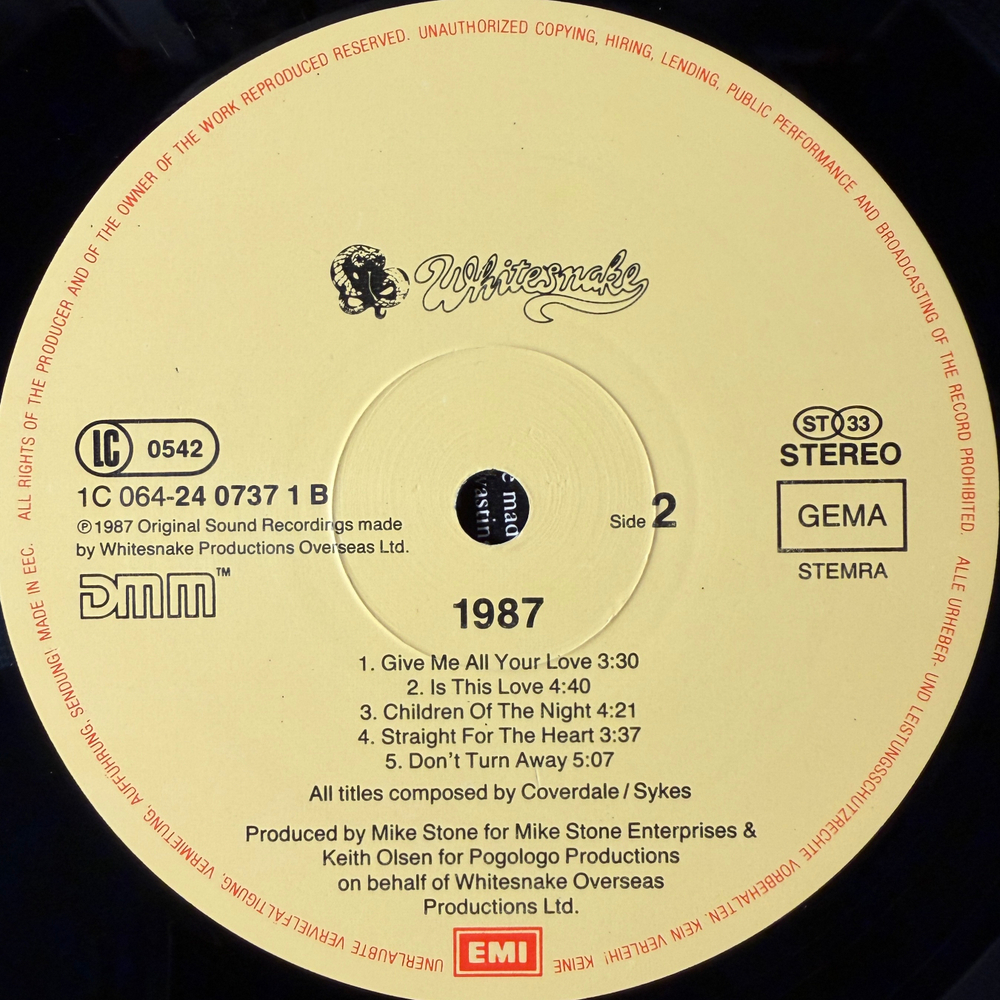 Whitesnake - 1987 (Европа 1987г.)