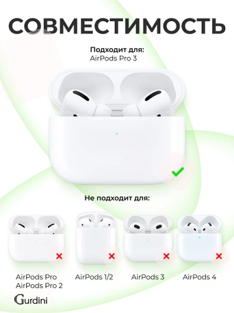 Чехол для Airpods Pro 3 Gurdini прорезиненный soft touch c карабином Зеленый