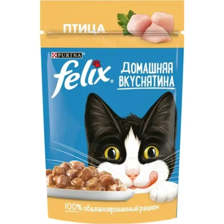 Птица, 75г домашняя вкуснятина, влажный корм для кошек Felix