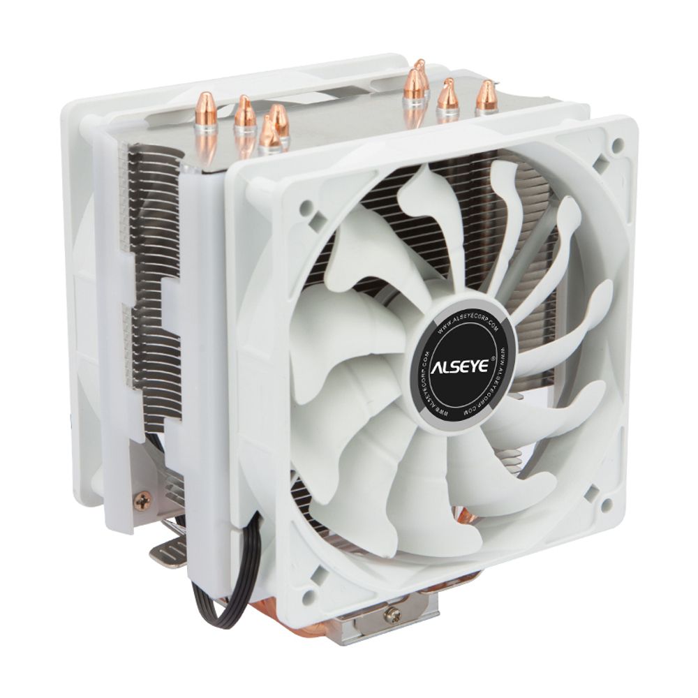 Кулер для CPU Alseye S120D, 2х120мм, 4-pin, Al+Cu, серебристый-белый, 500-1700rpm, 66CFM, 33.8дБ, 4-PIPE(прямой контакт), TDP 160Вт, INTEL 1700/1200/115x/775, AMD AM5/AM4/AM3(+)/AM2(+) (AS.01.07.0018)