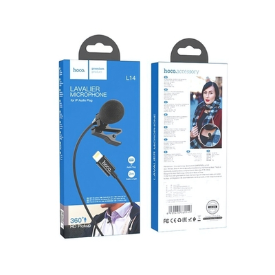 Микрофон петличный HOCO L14, разъем Lightning, кабель 2 м Black