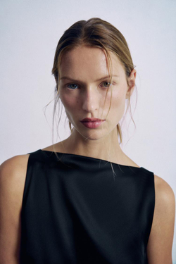 ZARA ДЛИННОЕ КОМБИНИРОВАННОЕ ПЛАТЬЕ, ЧЕРНЫЙ