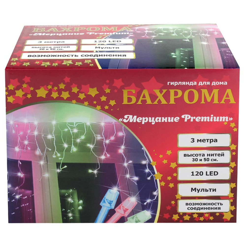 Гирлянда бахрома "Мерцание Premium" ш3м* в0,3/0,5м,120 ламп LED, прозрачн.провод, 1реж,, IP-40, Муль