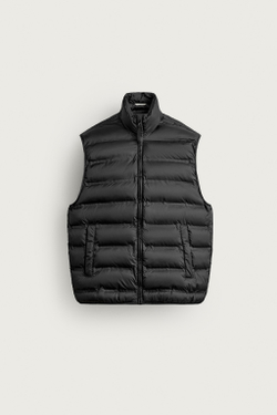 ZARA ЛЕГКИЙ СТЕГАНЫЙ ЖИЛЕТ WATER REPELLENT, ЧЕРНЫЙ