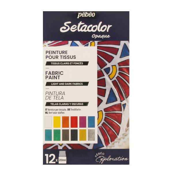 Набор красок Pebeo Setacolor Shimmer Исследование для темных и светлых тканей 12 цв. 20 мл 757481 мерцающие
