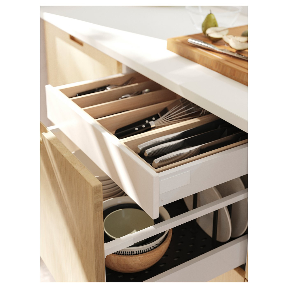 IKEA UPPDATERA  (ИКЕА УППДАТЕРА)  -  Лоток с вкладышем для ножей - светлый бамбук/антрацит 20x50 см