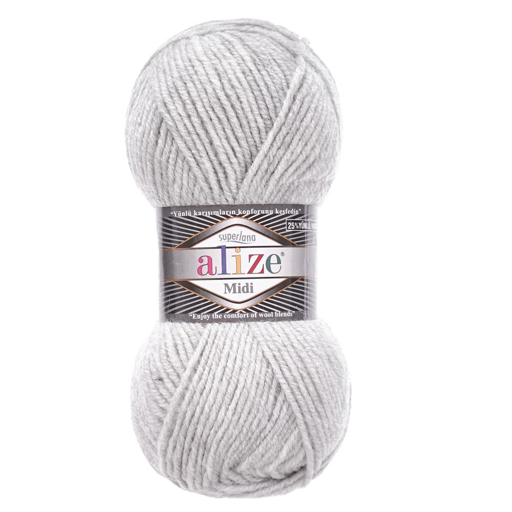 Пряжа Alize (Ализе) Superlana Midi / уп.5 мот. по 100 г, 170м, 208 светло-серый меланж A