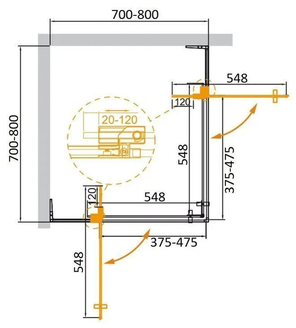 Душевой уголок Cezares SLIDER-A-2-70/80-GRIGIO-NERO